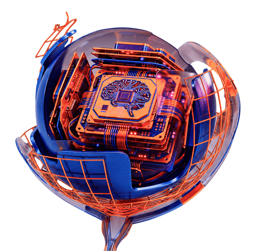 A glowing network of connected nodes forming a sphere, representing the Super App ecosystem