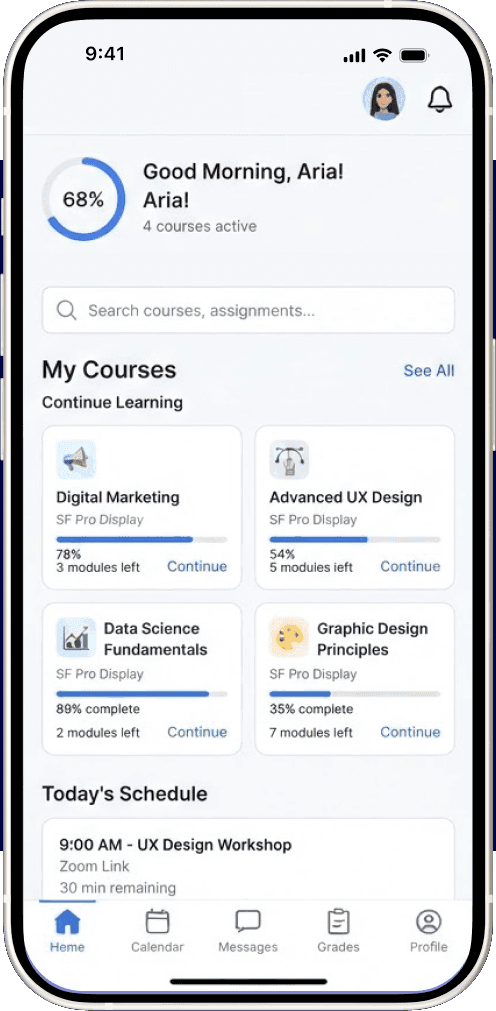 A phone showing the Education Mini App concept