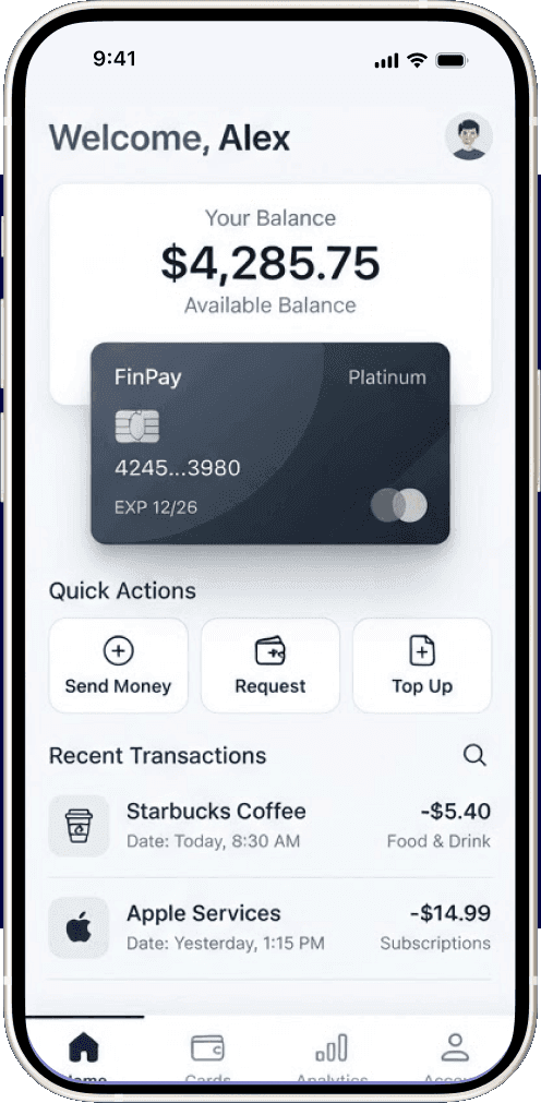 A phone showing the Finance Mini App concept