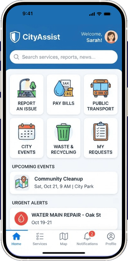 A phone showing the Government Mini App concept