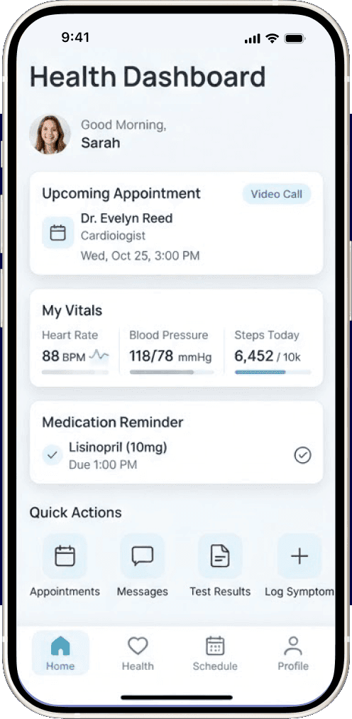 A phone showing the Healthcare Mini App concept