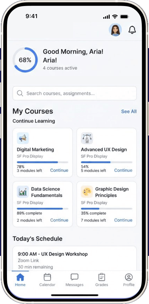 A phone showing the Education Mini App concept