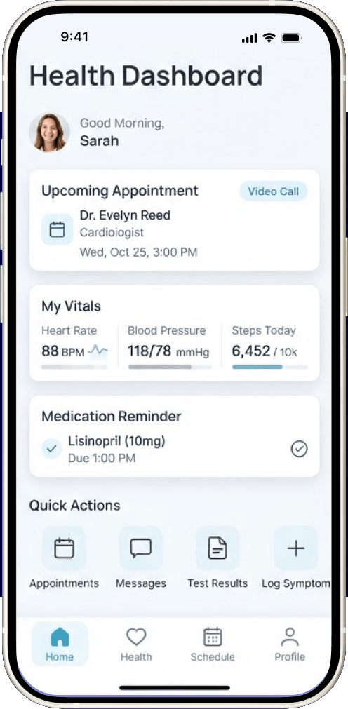A phone showing the Healthcare Mini App concept